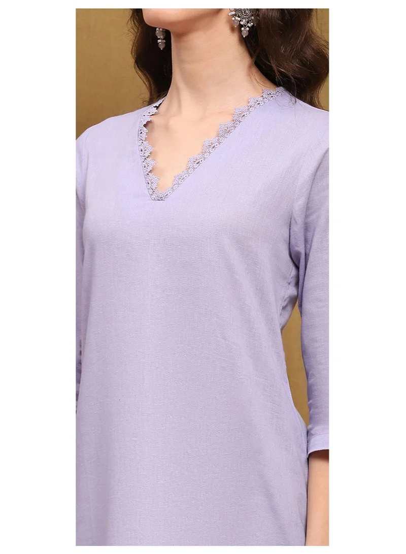 بيبا مزيج قطني بلون بنفسجي سوليد عادي فيت كورتا مستقيمة