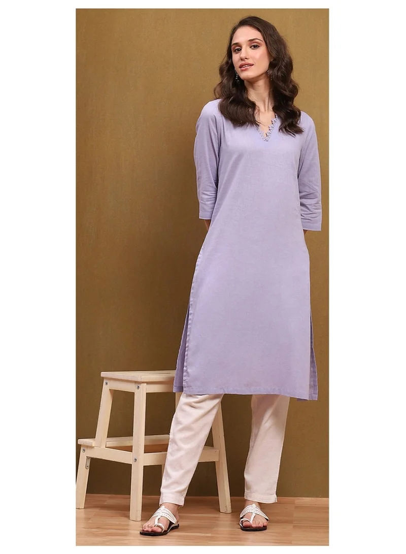 بيبا مزيج قطني بلون بنفسجي سوليد عادي فيت كورتا مستقيمة
