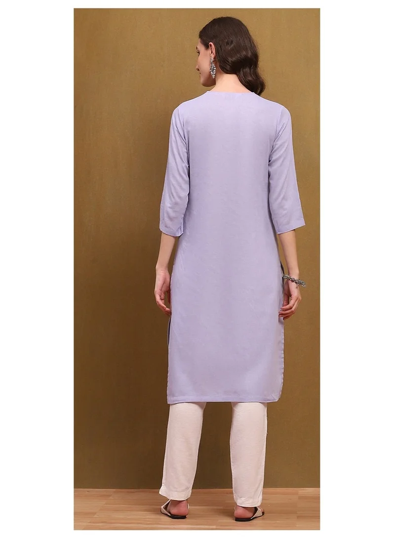 Biba Lilac Lilac Cotton Blend Solid Regular Fit Straight Kurta for Women | Best Price UAE