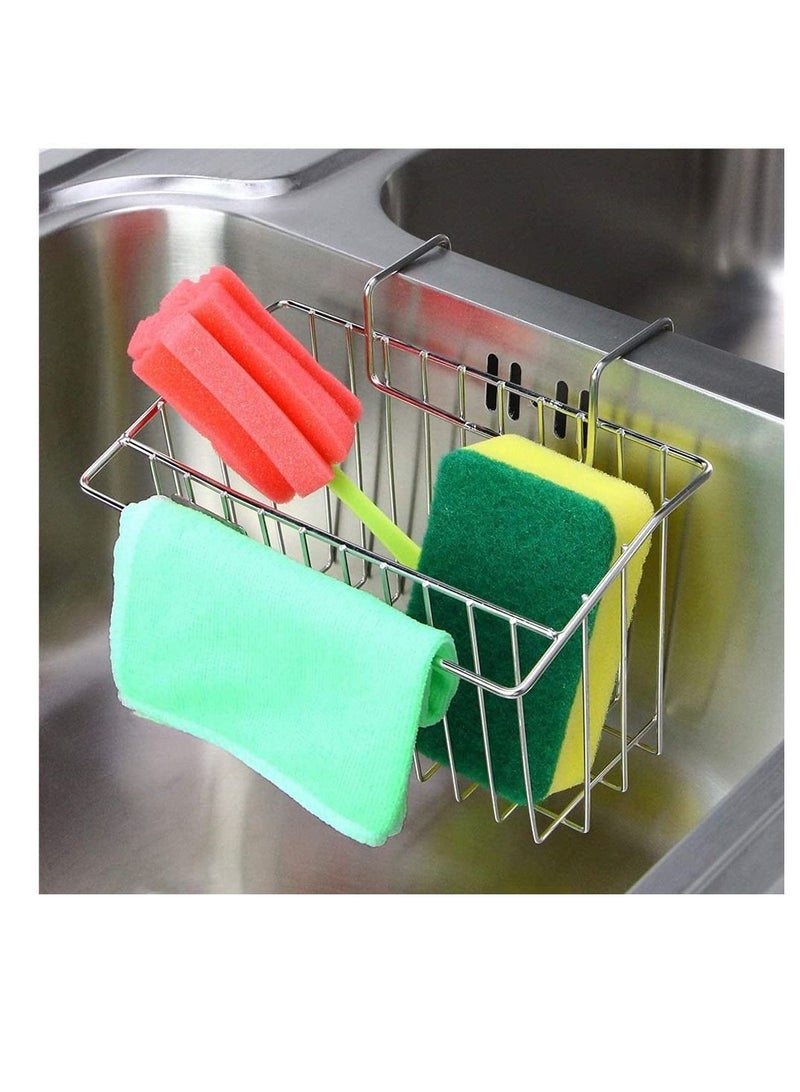 Y&D Kitchen Sink Caddy Sponge Holder Stainless Steel Soap Hanging Antimicrobial Drain Holes for Sanitary Drying Drainer Rack, Simple Installation - Image 1
