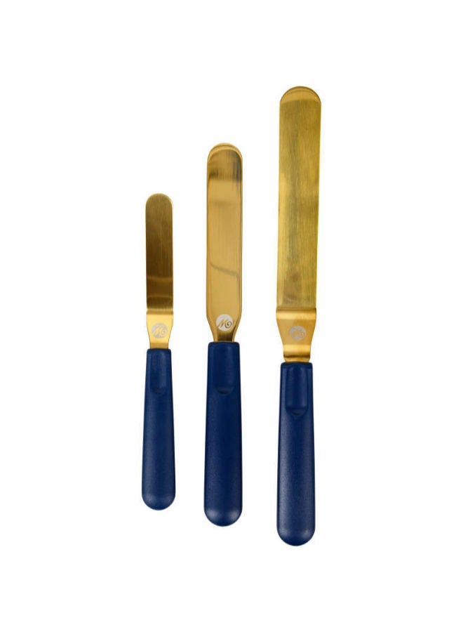 Wilton 3 Piece Icing Spatula Set Navy Blue and Gold - Image 1