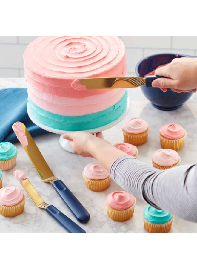 Wilton 3 Piece Icing Spatula Set Navy Blue and Gold - Image 4