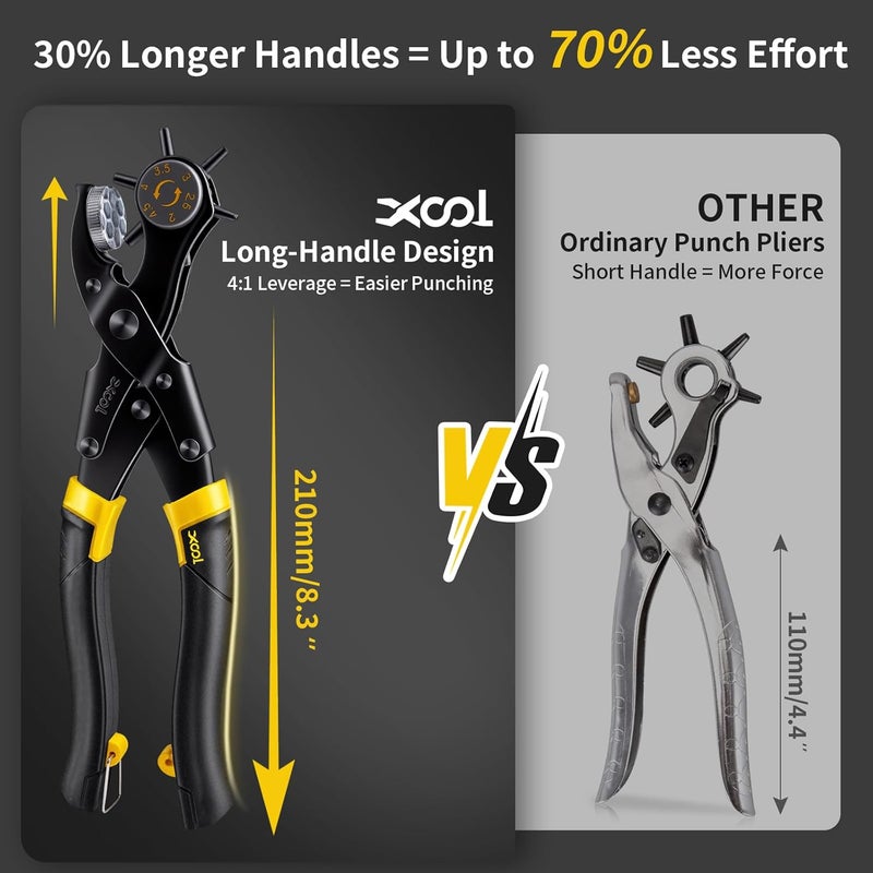 كوول مجموعة أدوات XOOL لثقب الجلد، تتميز بمقبض طويل وتصميم مريح، مناسبة لأحزمة وأحذية والعمل على الجلود - Image 4