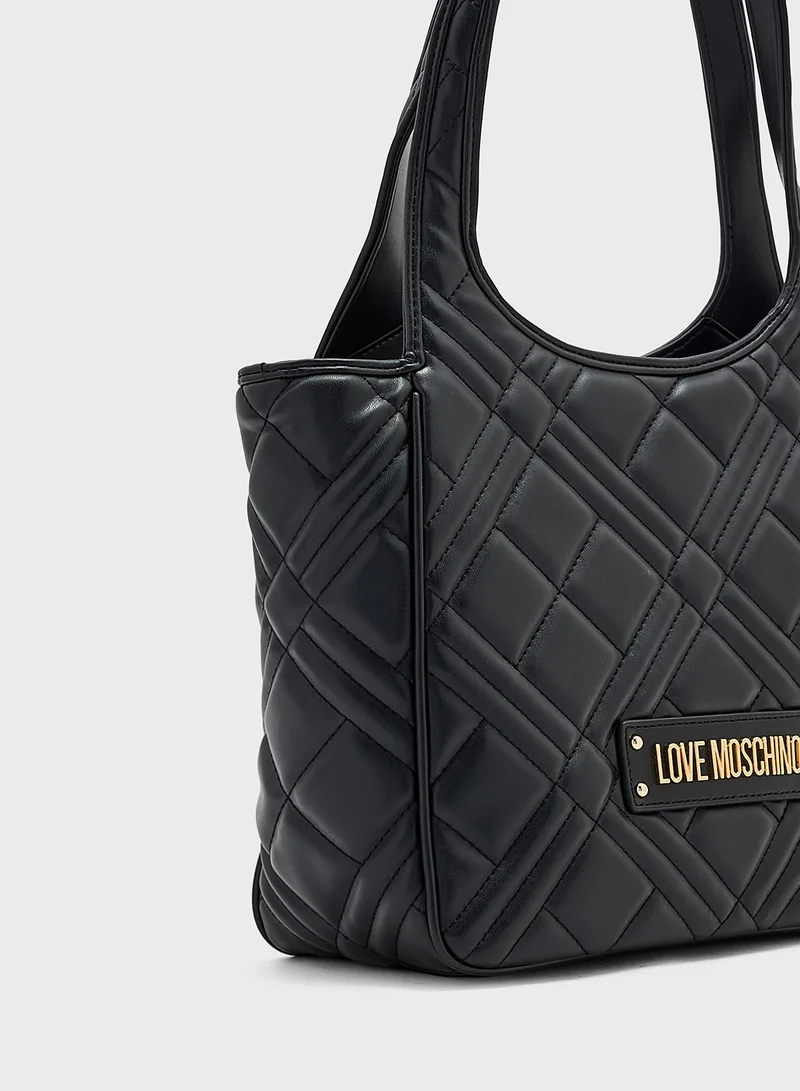 Love Moschino Logo Detailed Top Handle Tote