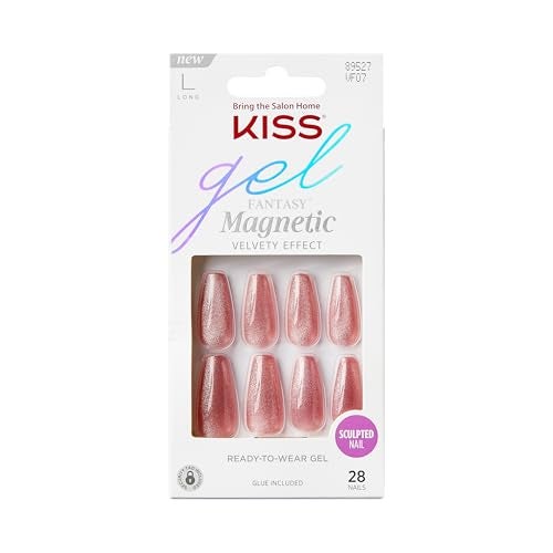 KISS Gel Fantasy, Press On Nails, Nail glue included, 'West Coast', Medium Pink, Long Size, Coffin Shape, Includes 28 Nails, 2g glue, 1 Manicure Stick, 1 Mini File - Image 1