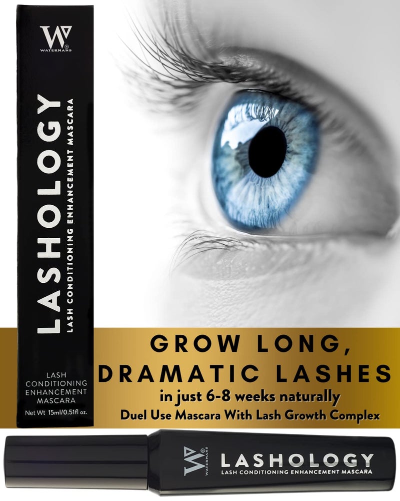 Watermans Lashology 2in1 Black Mascara Eyelash Growth Serum for Fuller Longer StrongerLooking Lashes with Biotin Peptides Black Castor Oil Aloe Vera Hypoallergenic Safe for Sensitive Eyes 15ml - Image 2