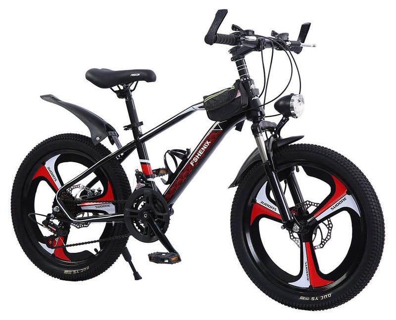 FSHENIX Mountain Bike 18/20/21 Inch 21 Speed Dual Disc Brake Shifter Bicycle with Headlight, for 8-12-15 Years Old Kids Cycle (Red) - Image 1