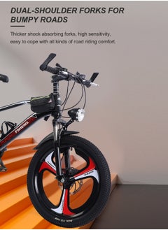 FSHENIX Mountain Bike 18/20/21 Inch 21 Speed Dual Disc Brake Shifter Bicycle with Headlight, for 8-12-15 Years Old Kids Cycle (Red)  - Image 3