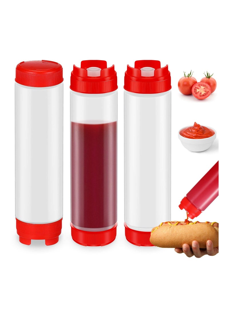 SYOSI - 3Pcs 16oz Plastic Squeeze Bottles at Both Ends Refillable Tip Large Valve Condiment for Ketchup Sour Cream Self Sealing Syrup Dispenser for Restaurants Kitchen - Image 1