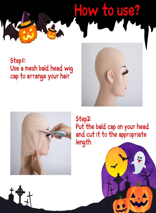 Wehhbtye 6 Pcs Halloween Bald Caps, Latex Makeup Caps with Bald Wigs, Wig Caps Cosplay Accessories for Adult Women Men Costume and Theme Party - Image 3