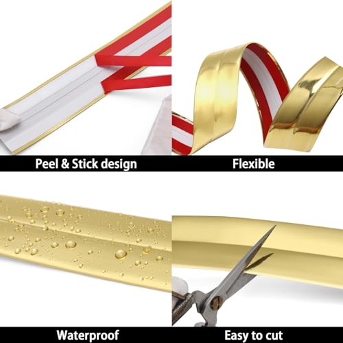 Hungbak Peel and Stick Multifunctional Molding, 3-in-1 Design - Wall Trim & Corner Guards & Caulk Strip Baseboard for Floor, Table and Door Frame (Shiny Gold, 5m x 2cm) - Image 5