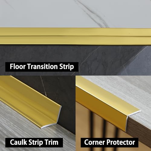 Hungbak Peel and Stick Multifunctional Molding, 3-in-1 Design - Wall Trim & Corner Guards & Caulk Strip Baseboard for Floor, Table and Door Frame (Shiny Gold, 5m x 2cm) - Image 3