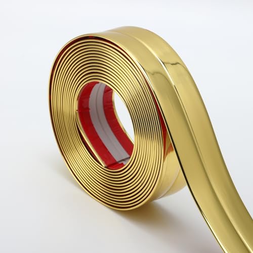 Hungbak Peel and Stick Multifunctional Molding, 3-in-1 Design - Wall Trim & Corner Guards & Caulk Strip Baseboard for Floor, Table and Door Frame (Shiny Gold, 5m x 2cm) - Image 1