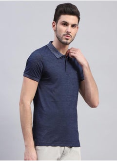 Monte Carlo Men Blue Solid Polo Neck Half Sleeve T-Shirt by Styli  - Image 3