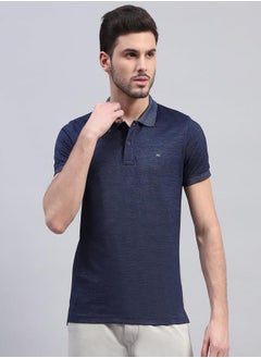 Monte Carlo Men Blue Solid Polo Neck Half Sleeve T-Shirt by Styli  - Image 1
