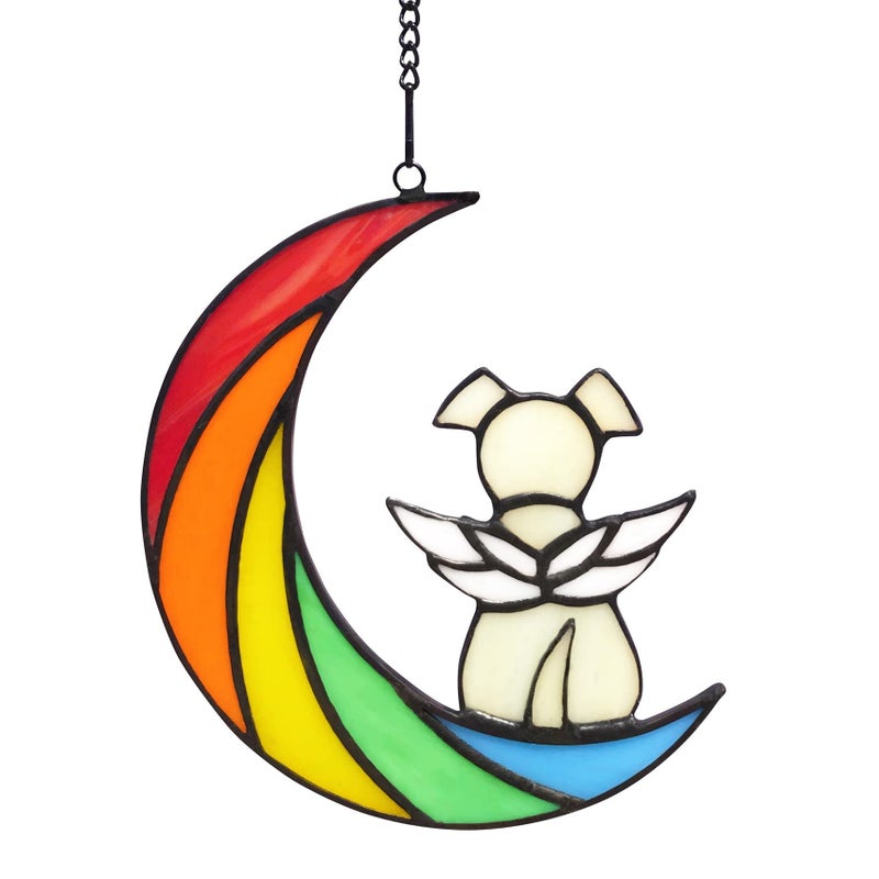 Lcensp Stained Glass Rainbow Bridge Dog Memorial Gifts for Loss of Dog Sympathy Remembrance Suncatcher Angel Wings Pet Loss Bereavement Gifts in Memory of Pet Passing Away Window Hanging