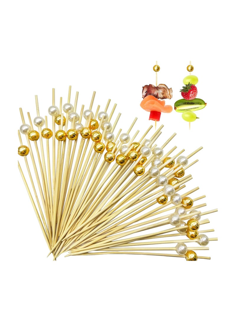 بلومنغ تايم 100 قطعة من أعواد كوكتيل الخيزران للمقبلات - أعواد أسنان مزخرفة لحفلات الزفاف والحفلات والمناسبات - Image 1