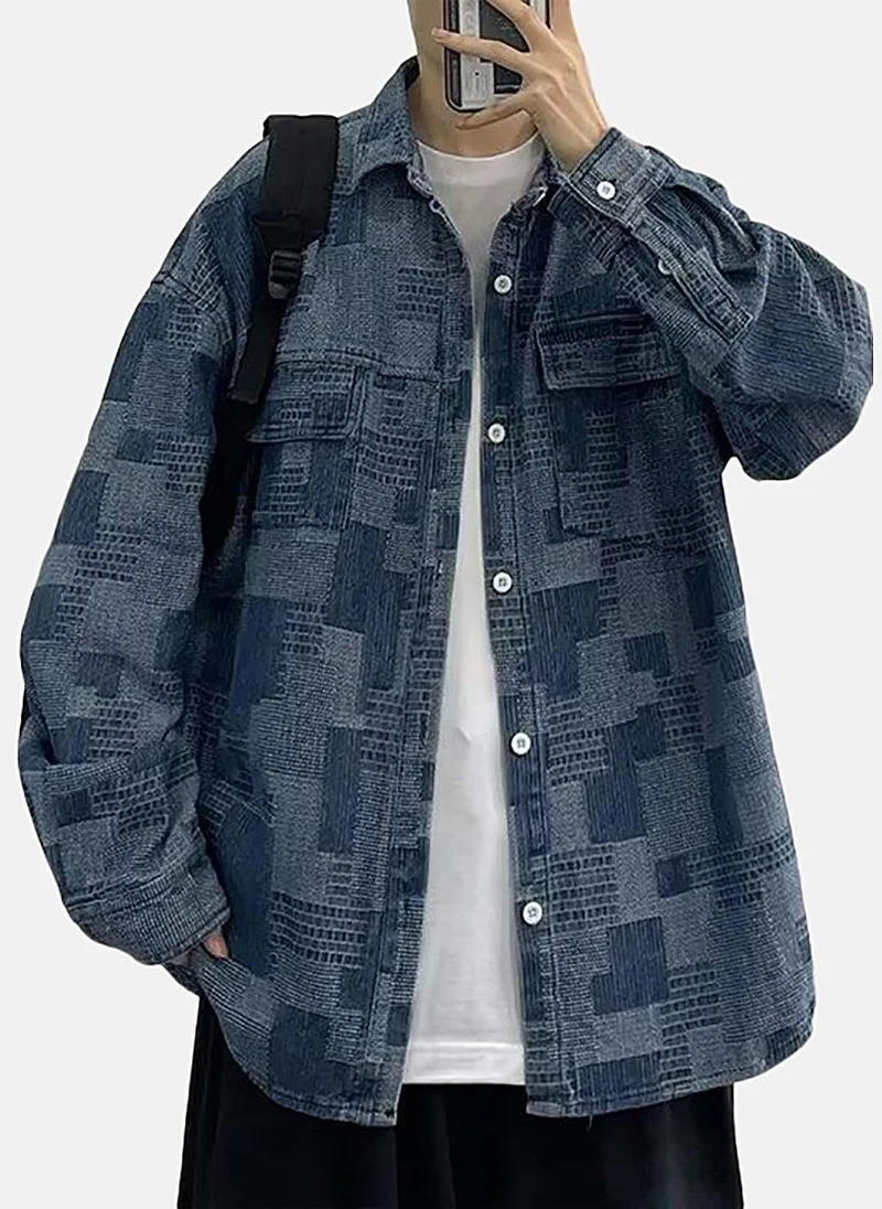 يونيكي Blue Textured Oversized Shirt