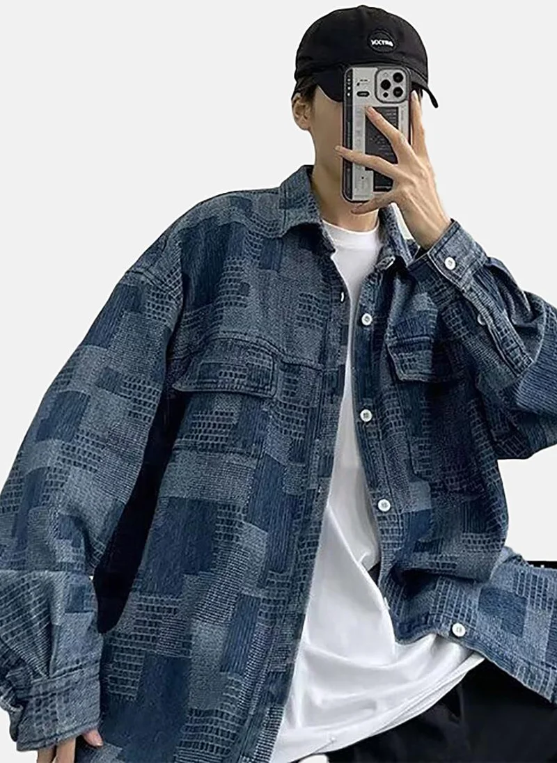 يونيكي Blue Textured Oversized Shirt