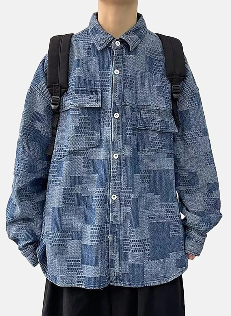 يونيكي Blue Textured Oversized Shirt