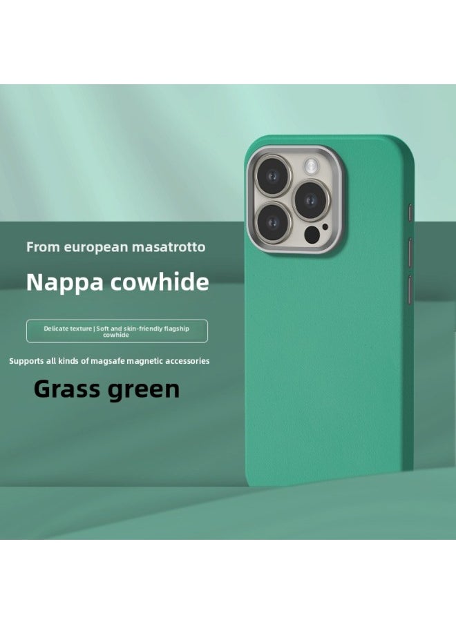 Generic - All-inclusive Fine Leather Case MagSafe Magnetic Application IPhone14pro Max Apple 15 Phone Case 13 Solid Color-Color:XYM Fine Grain Grass Green-Applicable Model:14pro Max (without Packaging) - Image 1