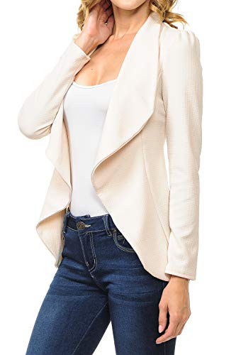 MINEFREE Women's Long Sleeve Classic Draped Open Front Lightweight Blazer Solid Stone M - Image 3