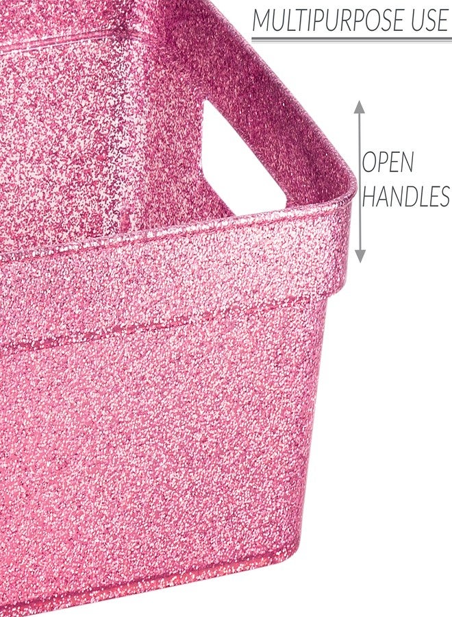 Simplify 3 Pack Small Glitter Tote Bin | Home Storage Basket | Bathroom and Office Organization | Multipurpose | Lightweight | Carrying Handles | Pink - Image 3