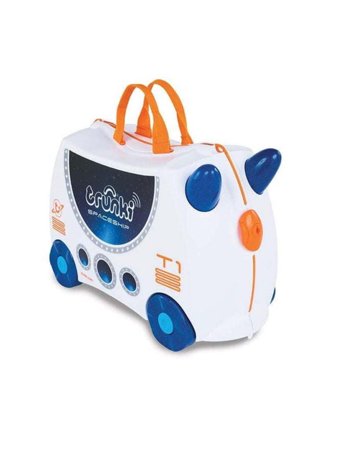 Trunki Skye Spaceship Ride-On Suitcase for Kids, Carry-On Cabin Luggage with Wheels, Tow Strap and Spacious Storage for Travel Adventures - Image 2