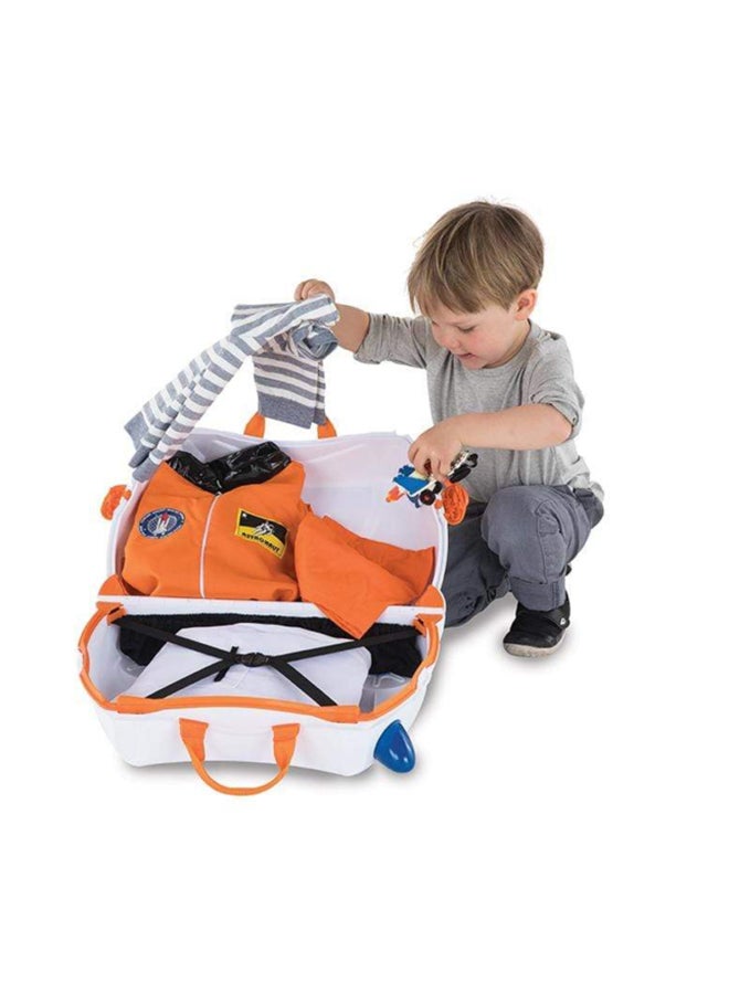 Trunki Skye Spaceship Ride-On Suitcase for Kids, Carry-On Cabin Luggage with Wheels, Tow Strap and Spacious Storage for Travel Adventures - Image 5