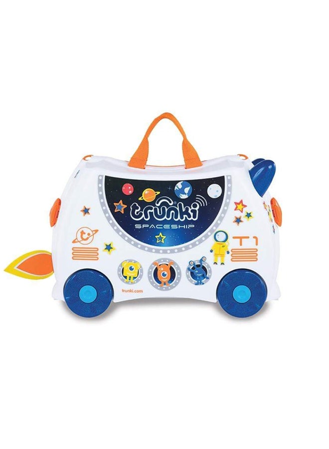 Trunki Skye Spaceship Ride-On Suitcase for Kids, Carry-On Cabin Luggage with Wheels, Tow Strap and Spacious Storage for Travel Adventures - Image 1