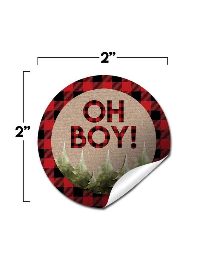 Amanda Creation Oh Boy! Outdoorsy Red And Black Plaid Lumberjack Baby Sprinkle Baby Shower For Boys Thank You Sticker Labels 40 2" Party Circle Stickers By Amandacreation Great For Party Favors Envelope Seals & Go - Image 3