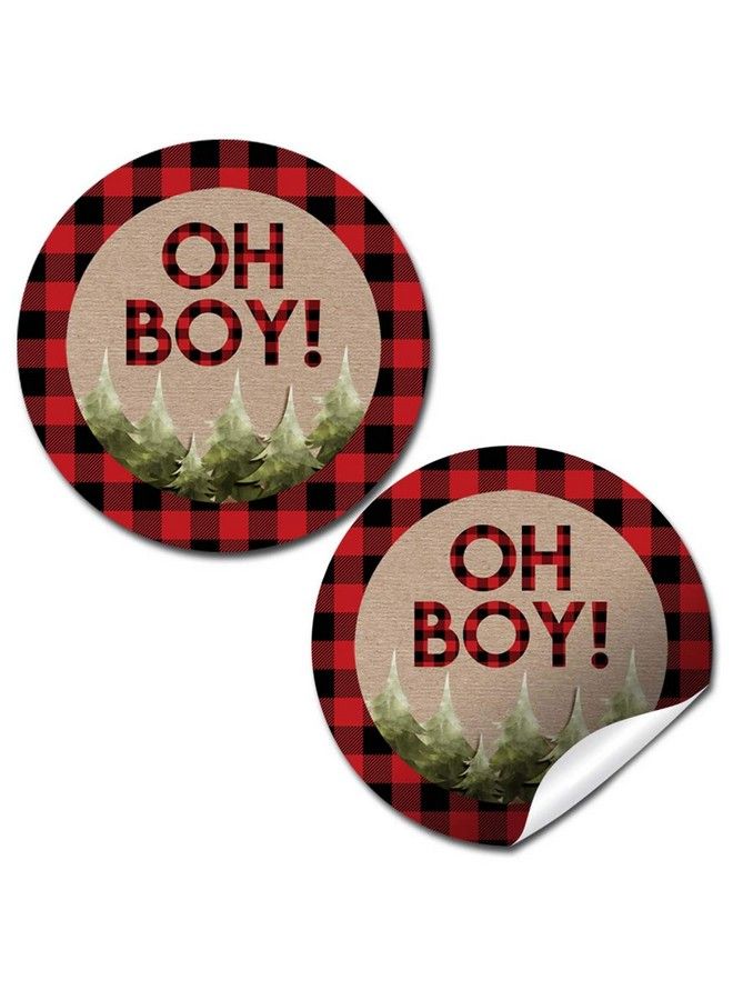 Amanda Creation Oh Boy! Outdoorsy Red And Black Plaid Lumberjack Baby Sprinkle Baby Shower For Boys Thank You Sticker Labels 40 2" Party Circle Stickers By Amandacreation Great For Party Favors Envelope Seals & Go - Image 2