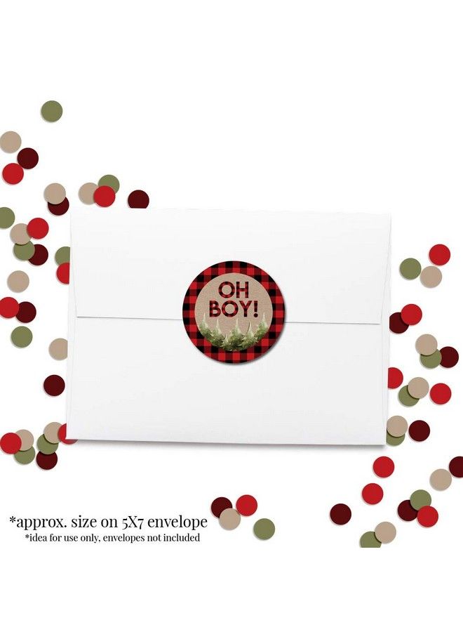 Amanda Creation Oh Boy! Outdoorsy Red And Black Plaid Lumberjack Baby Sprinkle Baby Shower For Boys Thank You Sticker Labels 40 2" Party Circle Stickers By Amandacreation Great For Party Favors Envelope Seals & Go - Image 5