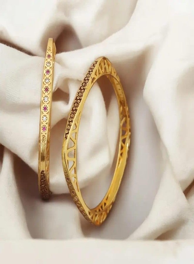 DENICRAAS Bangles for Women and Girls Royal Style Broad Golden Antique Kada Bangle Jewellery For Girls & Women | Square Women's Facny Design Gold Plated Kada Pair of 1 - Image 4