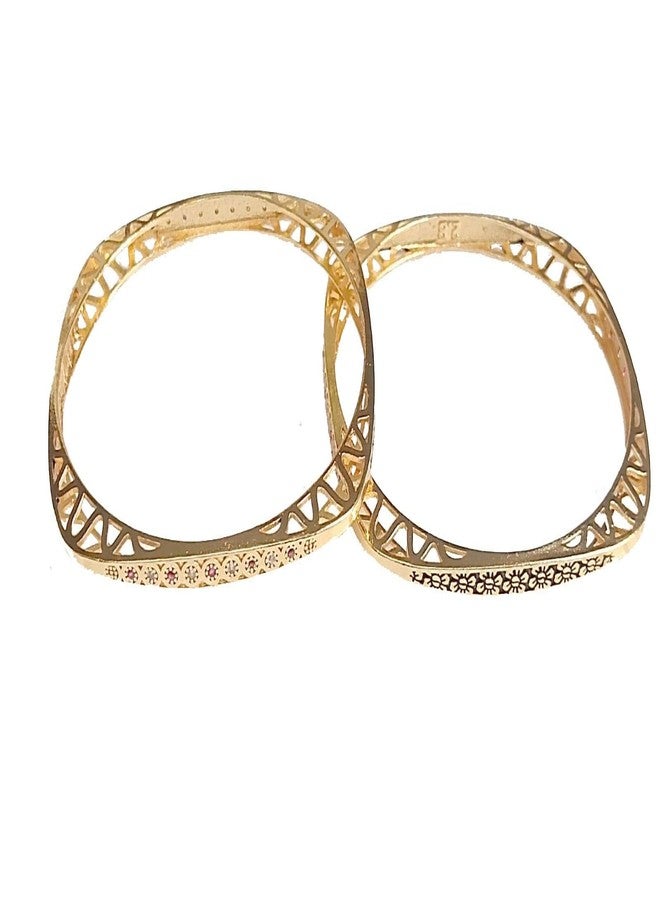 DENICRAAS Bangles for Women and Girls Royal Style Broad Golden Antique Kada Bangle Jewellery For Girls & Women | Square Women's Facny Design Gold Plated Kada Pair of 1 - Image 2