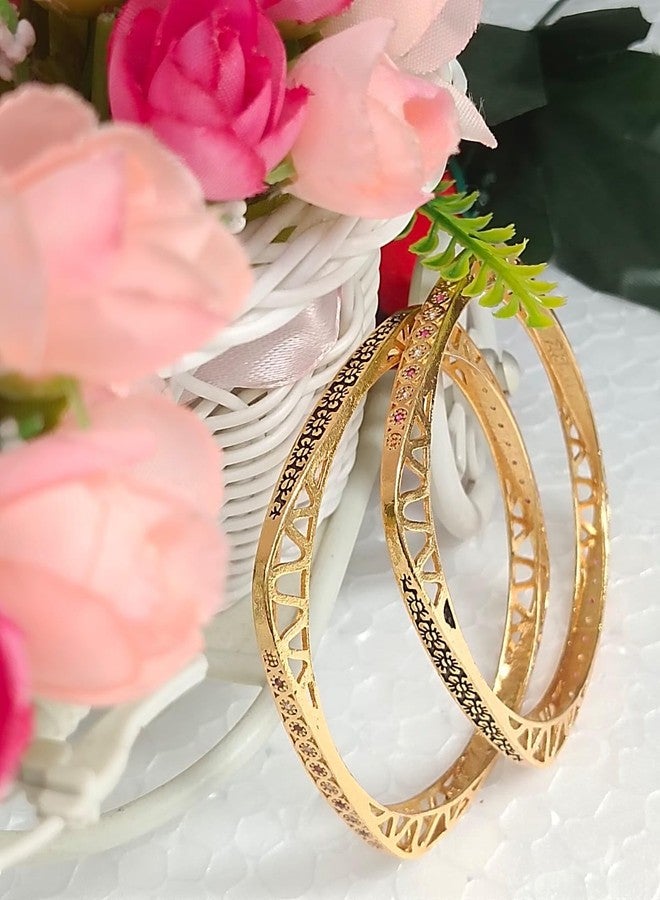 DENICRAAS Bangles for Women and Girls Royal Style Broad Golden Antique Kada Bangle Jewellery For Girls & Women | Square Women's Facny Design Gold Plated Kada Pair of 1 - Image 5