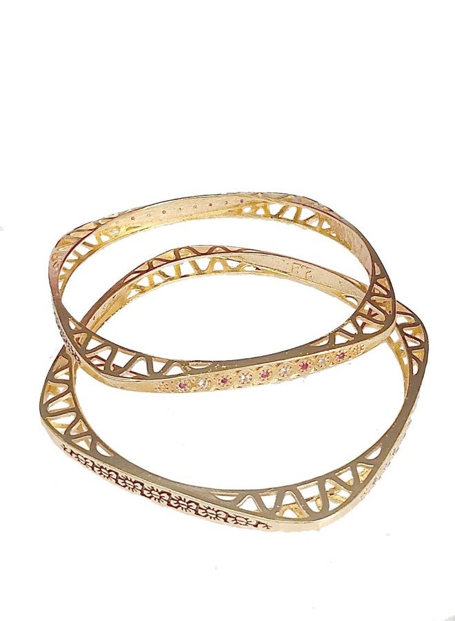 DENICRAAS Bangles for Women and Girls Royal Style Broad Golden Antique Kada Bangle Jewellery For Girls & Women | Square Women's Facny Design Gold Plated Kada Pair of 1 - Image 1