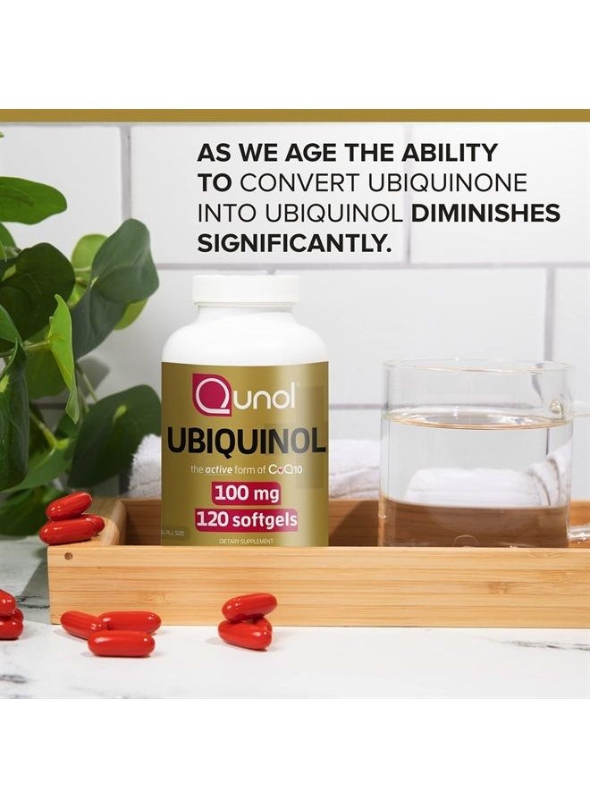 Qunol - Ubiquinol CoQ10 100mg Softgels, Qunol Ubiquinol - Active form Of Coenzyme Q10, Antioxidant For Heart Health, Healthy Blood Pressure Levels, Beneficial To Statin Users, 4 Month Supply - 120 Count - Image 1