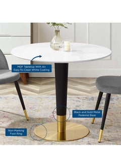 Taimi Artificial Marble Dining Table With Gold Black Base 60X60X75cm  - Image 2