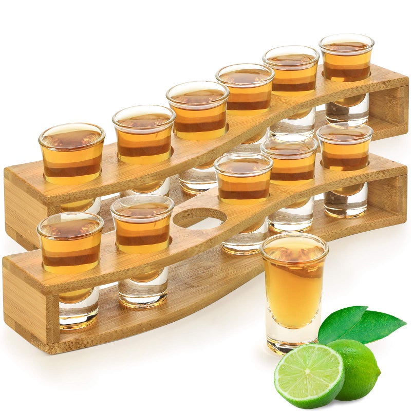 LINALL LINALL Shot Glasses 12pcs Shot Glass Set 1oz30ml Shot Glass Holder Heavy Base for Whisky Tequila 12 Shot Glass Serving Tray 12pcs 