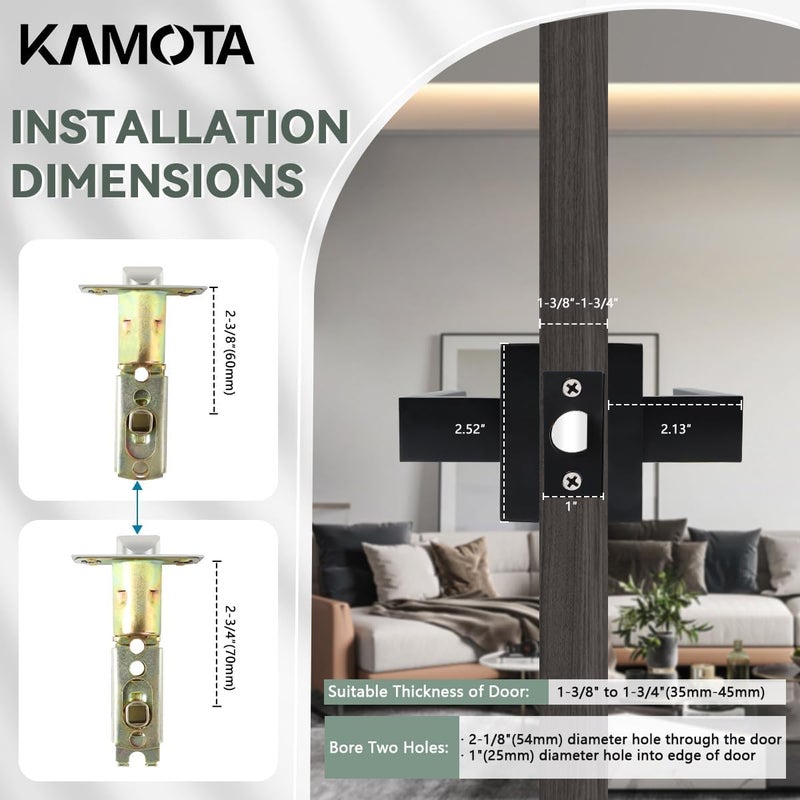 KAMOTA Passage Door Levers, 4 Pack Black Heavy-Duty Door Handles, Square Non-Locking Door Knobs, Right and Left Handed for Closets, Hallways and Conference Rooms - Image 2