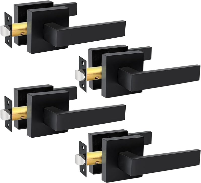 KAMOTA Passage Door Levers, 4 Pack Black Heavy-Duty Door Handles, Square Non-Locking Door Knobs, Right and Left Handed for Closets, Hallways and Conference Rooms - Image 1
