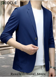REOCLE Men's Casual Knit Blazer Business Suit Jacket Slim Fit 2 Button Lightweight Unlined Sport Coat Long-Sleeve Classic-fit Blazer  - Image 2