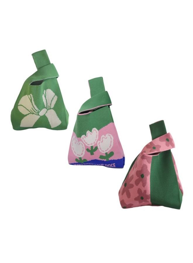 3 PCS Reusable Gift Bags, Cute Knitted & Large Gift Bags for Children's Birthday Gifts, Floral and Bow Print Style Versatile Gift Bags with Handles for Children's Gift Wrapping, Party, Wedding, Anniversary, Gifts and Distributions for Any Occasion