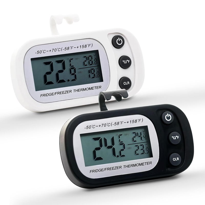 OneNine Refrigerator Thermometer, 2pcs Waterproof Digital Freezer Room Thermometer With Max/Min Record Function, Large LCD Display and Magnetic Back for Kitchen, Home, Restaurants - Image 1