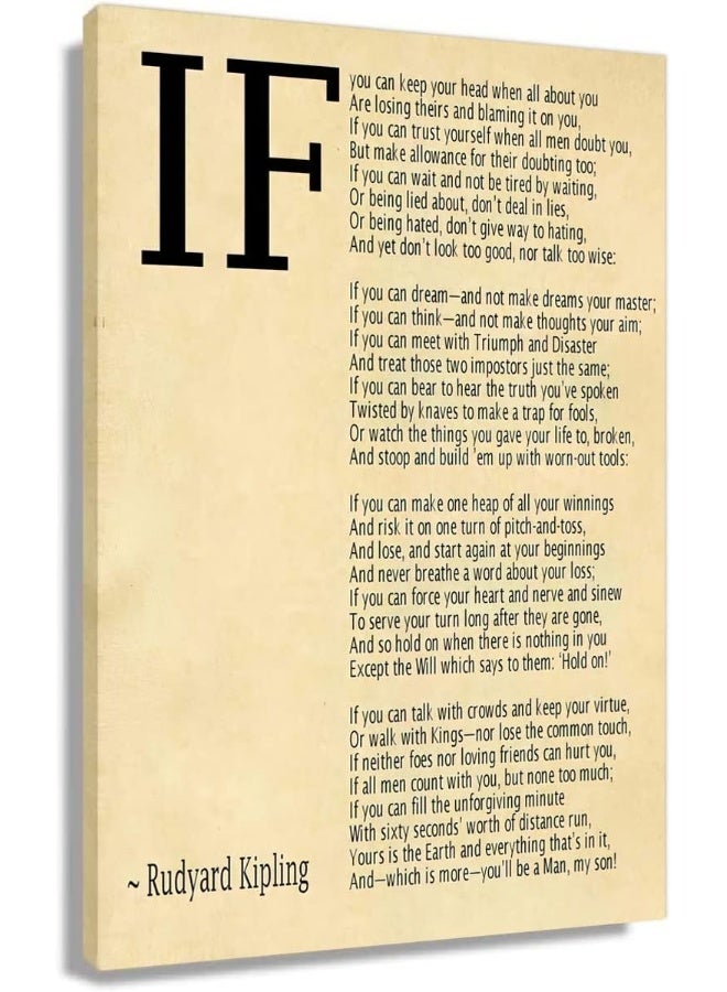 Busmko If Poem Framed Quotes Wall Art Picture Modern Canvas Motivational Posters Vintage Artwork For Bedroom Decor Poetry Gifts Framed (16x24 inch) - Image 1