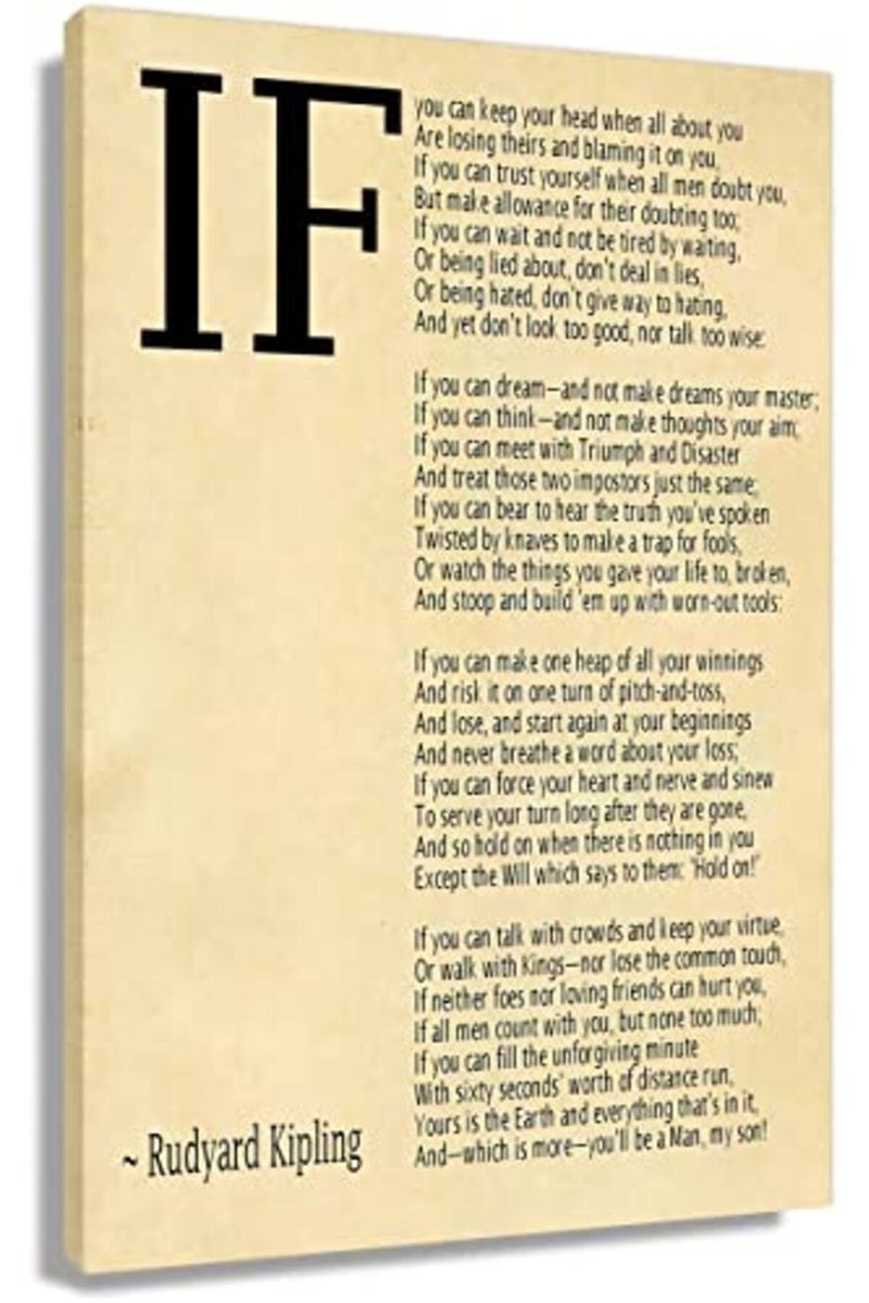 Busmko If Poem Framed Quotes Wall Art Picture Modern Canvas Motivational Posters Vintage Artwork For Bedroom Decor Poetry Gifts Framed (16x24 inch) - Image 2