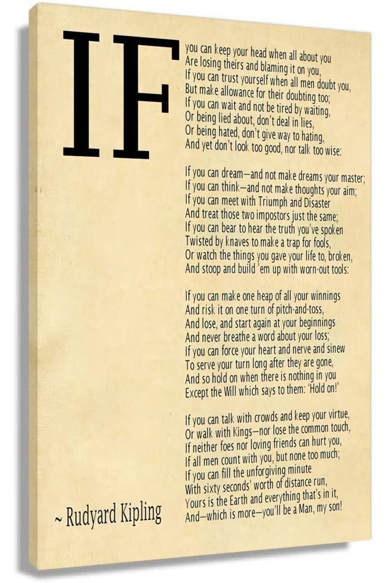 Busmko If Poem Framed Quotes Wall Art Picture Modern Canvas Motivational Posters Vintage Artwork For Bedroom Decor Poetry Gifts Framed (16x24 inch) - Image 1