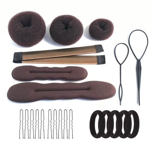 iFlyMars Hair Accessories Set - Foam Sponge Bun Shapers, Magic French Twist Clip, Snap Bun Makers, Elastic Bands, and Hair Pins (Brown) - Image 1