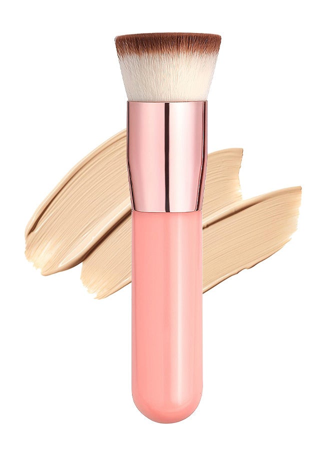 Depend Foundation Brush For Liquid Makeup Flat Top Kabuki Synthetic Professional Makeup Brushes Liquid Blending Mineral Powder Buffing Stippling Makeup Tools, Pink - Image 1